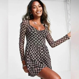 Topshop floral daisy mesh mini dress in lilac Small